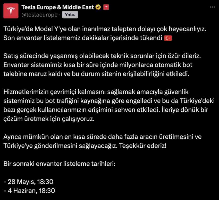 Tesla, son envanter ile ilgili özür diledi ve sorunların nedenini paylaştı