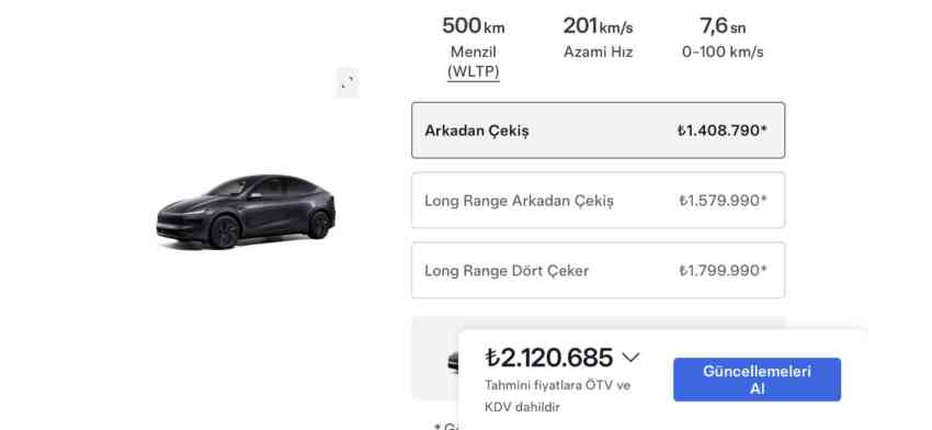 Model Y güncel ÖTV’li fiyatlar açıklandı: LR’a indirim