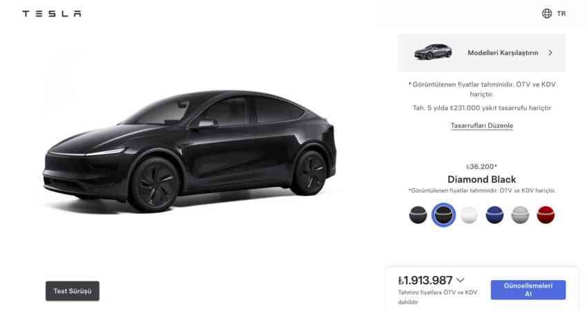 Model Y’nin yeni rengi Diamond Black, Tesla Türkiye’de belirdi