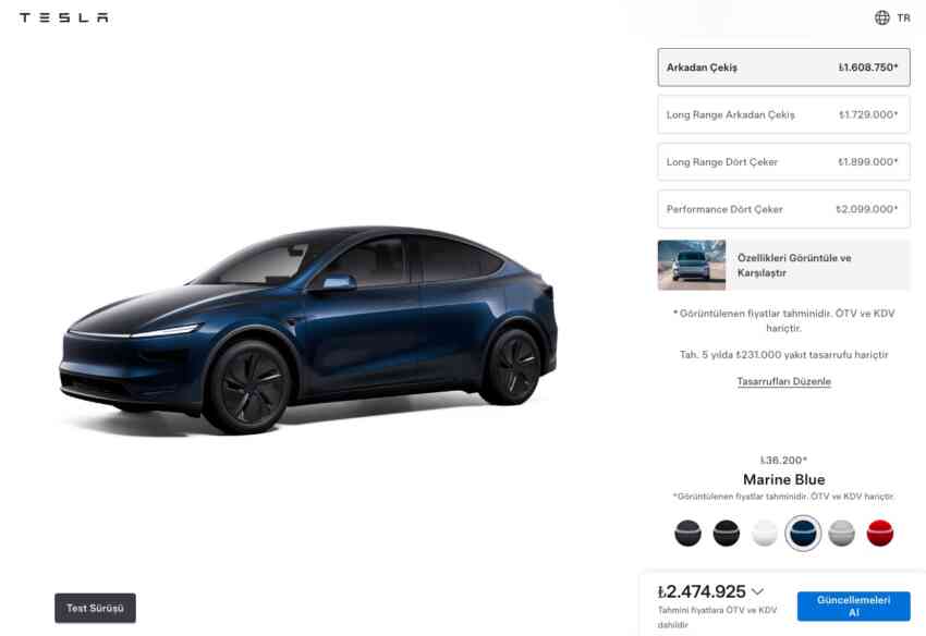 Tesla Model Y’ye yeni renk geldi: Marine Blue (Eski mavi kaldırıldı)